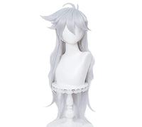 ydound Cosplay Wig Longue Perruque de Cosplay argentée for Rasoir Genshin Impact Moelleux Anime Spiky bouclés Cosplay Perruques de Cheveux avec Une Frange for garçons Filles + Casquette