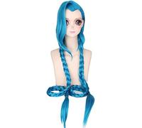 ydound Cosplay Wig Longue Perruque tressée Bleue for Jinx Cosplay Perruque avec Frange Anime Jeu Perruque de Cheveux avec Tresses nattes for Femmes Filles inclure Casquette