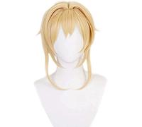 ydound Cosplay Wig Lumine Perruque for Cosplay Anime Jeu Genshin Impact Perruque Femme Blonde Cheveux Courts Voyageur Perruque déguisement d'halloween Perruque