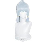 ydound Cosplay Wig Perruque argentée bleuâtre avec queues de Cheval for Genshin Impact Anime Cosplay Perruques de Cheveux avec queues de Cochon queues de Cheval Frange + Bonnet (Ayaka Bluish Silver)