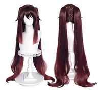 ydound Cosplay Wig Perruque Cosplay Marron Rouge for Jeu Genshin Impact Perruques de Cheveux Cosplay Droites avec queues de Cheval + Casquette (Hu Tao)
