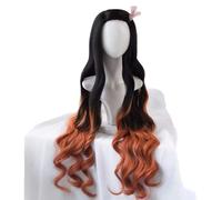 ydound Cosplay Wig Perruque de Cosplay for Femme 99,1 cm Lace Front Cap Jeu de rôle Perruque de Cheveux Anime Cosplay Perruques for Kamado Nezuko Long postiche bouclé, Cheveux dégradés Marron et Noir