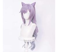 ydound Cosplay Wig Perruque de nattes Violet Pastel avec Cornes for Keqing Genshin Impact Jeu Anime Cosplay Perruques de Cheveux avec queues de Cheval Jumelles + Casquette