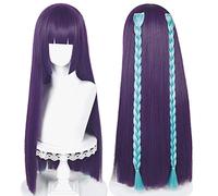 ydound Cosplay Wig Perruque Longue Droite Violette for Yunjin Genshin Cosplay Perruque avec Tresses Anime Perruque de Cheveux Lavande avec Frange avec Capuchon de Perruque