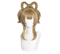 ydound Cosplay Wig Perruque Marron avec nattes Bowknot for Genshin Impact Anime Cosplay Perruque tressée en Queue de Cheval + Bonnet for Halloween (Yaoyao Brown)