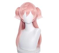 ydound Cosplay Wig Perruque Rose avec des nattes for Yanfei Genshin Impact Anime Cosplay Perruques de Cheveux avec Une Frange Ponytails Bangs + Cap