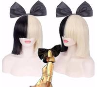 ydound Cosplay Wig Perruque Sia déguisement Perruque 2 Tons Demi-Blonde Noir Bob Perruque avec nœud Noir Cheveux synthétiques de qualité supérieure SIA Cosplay Perruques