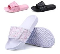 ydscsci Girls Slide Sandals Glitter Sequins Pool Sliders Kids Shower Slippers Beach Flip Flops Hook and Loop Non-slip Thick sole Little Kid