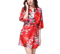 YDSH Kimono Japonais en Peignoir Satin Femme Robe de Chambre Kimono Femmes Sortie de Bain Nuisette Déshabillé Couleur Pure Vêtements de Nuit pour la Fête Mariage