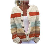 Ydsxlp Cardigan pour femme - Style vintage - Imprimé floral - Manches longues - Col rond - Boutonné - Pull tricoté - Automne et hiver - Confortable - Cardigan chaud surdimensionné, E-beige., M
