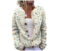Ydsxlp Cardigan pour femme - Style vintage - Imprimé floral - Manches longues - Col rond - Boutonné - Pull tricoté - Automne et hiver - Confortable - Cardigan chaud surdimensionné, D-beige., XXL
