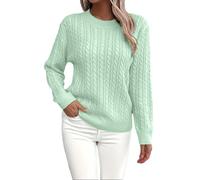 Ydsxlp - Pull à col rond pour femme - Classique uni - En maille épaisse avec câbles - Décontracté - Tricot chaud - Manches longues - Pour l'automne et l'hiver, vert clair, M