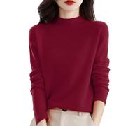 Ydsxlp Pull uni semi-col roulé à manches longues en tricot tendance et confortable à col ras du cou pour femme, pull léger et doux, couche de base pour l'automne et l'hiver, a-lie-de-vin, S