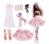YDUNARISE Ensemble de décoration de costume de sang d'Halloween - 35 pièces - Accessoire de costume de zombie pour femme - Avec chaussettes blanches aux genoux - Jupe tutu, gants, tatouages d'horreur