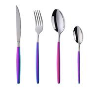 YDware Lot de 16 couverts dorés et noirs, pour la maison, la cuisine, le restaurant, les fourchettes, les cuillères, les cuillères à café, les couteaux à steak (4, arc-en-ciel argenté)