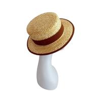 YDYAENIO Chapeau d'été for Femme, Chapeau de Paille tissé à Large Bord, canotier Dessus Plat, Plage, Soleil décontracté for Voyage et Vacances pour Plage,Vacances(Brown)