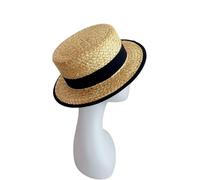 YDYAENIO Chapeau d'été for Femme, Chapeau de Paille tissé à Large Bord, canotier Dessus Plat, Plage, Soleil décontracté for Voyage et Vacances pour Plage,Vacances(Black)