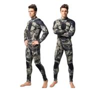YDYAENIO combinaison de plongée Combinaison de plongée camouflage en néoprène 3,0 mm for hommes, fermeture éclair au dos, manches longues, grande taille, pêche sous-marine(Green,XXL)