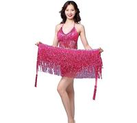 YDYAENIO Ensemble Haut de Danse du Ventre, Soutien-Gorge et Ceinture, Paillettes Latines, Frange, Licou, Jupe de Hanche, Costume de fête(Rose Red)