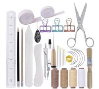 YDYAENIO Kit Reliure Livre Ensemble de plioirs à bords, règle, fil coudre, aiguilles, outils reliure main(32pcs)