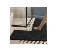 YDYAENIO Tapis de Salle Bain antidérapant en Relief Long et Court, Porte Douche Forme L, Sol Absorbant Doux Fourrure, Tapis Toilette pour Douche carrée(Black,120x80x45cm)