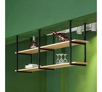 YDYFC Tablette de Plafond Suspendue Étagères flottantes Décor Discore Stand Fleur/Plante, Home Cuisine Bar Pot Plancher Porte-vins - Étagères en Bois + Étagère de Rangement en Fer - Noir