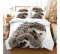 YDYRX Housse de Couette 90x190 Hérisson Blanc Parure Lit 1 Personnes Confortable en Microfibre avec Fermeture Éclair, avec 2 Taie d'oreiller 65x65 cm Literie