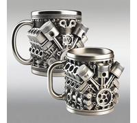 YDZYFFS 3D Tasse A Cafe - Verre A Eau - Mug, Tasse À Café V6/V8, 425 Ml, En Acier Inoxydable, Motif Voiture, Durable Et Élégante, Idéale Pour Le Quotidien, Passionnés De Voitures(V6+V8)