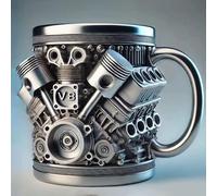 YDZYFFS 3D Tasse A Cafe - Verre A Eau - Mug, Tasse À Café V6/V8, 425 Ml, En Acier Inoxydable, Motif Voiture, Durable Et Élégante, Idéale Pour Le Quotidien, Passionnés De Voitures(V8)