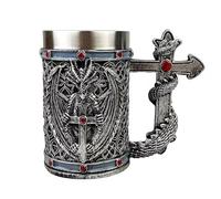 YDZYFFS Tasse A Cafe - Verre A Eau - Mug, Mug 3D En Résine Et Acier Inoxydable Représentant Un Chevalier Viking Médiéval, Gobelet, Chope À Bière, Tasse À Café, Accessoire De Fête, Décoration De Bar