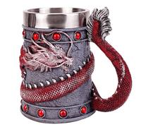 YDZYFFS Tasse A Cafe - Verre A Eau - Mug, Tasses À Café 3D En Acier Inoxydable, Cadeaux Vikings, Pour Hommes, Chopes À Bière, Pour Père, Mari, Verres À Eau, Tasse À Thé(Red)