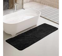 Yeaban Tapis de bain antidérapant en chenille long absorbant et lavable en peluche pour salle de bain, douche, évier (61 x 182,9 cm, noir)