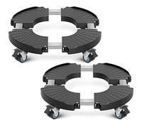 Yeabett Lot de 2 paniers de fleurs avec roulettes, robustes et réglables de 38 à 56 cm, capacité de charge de 200 kg, roues verrouillables pour intérieur et extérieur, pot de fleurs de jardin, noir
