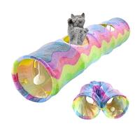 YEACO Tunnel droit pour chat avec quatre trous et boule suspendue pour exercices d'intérieur pour chat, matériau intérieur froissé interactif