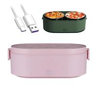 Yeah-hhi Lunch Box Chauffante Électrique USB Boîte À Lunch Portable 27 oz Pour Voiture/Camion/Home/Bureau Avec 2 Acier Inoxydable Amovible Intérieur,Rose,800ml