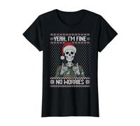 Yeah I'm Fine no Worries, Sarcastic Skeleton Moche Pull T-Shirt Graphique avec Valeur, Femme, Noir, XS