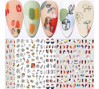 Yeahbo Graffiti Amusant Stickers Ongles, 6 Nail Art Ongles Auto-Adhésives Visage Humain Roses Fleurs Design, Autocollant Ongle pour Femmes Filles DIY Decoration Ongle