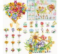YeahBoom 2025 Calendrier de l'Avent,897 PCS,24 Fleurs en Briques,Idée Cadeau de Noël,Calendrier de Compte à Rebours de Noël Bouquet de Fleurs