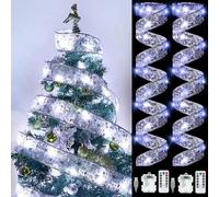 YeahBoom 2PCS Guirlandes Lumineuses à Ruban Brillant, 2×6M 60 LEDs, Ruban Sapin Noël LED, Guirlande Décorative Nouvel An, Arc en Dentelle DIY à Piles pour Décor de Noël