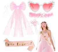 YeahBoom 4Pièces Evjf Accessoire Femme,Voile de Mariée+Bride to Be Sash+Lunette Coeur avec Perles+Coiffure de mariée,Bride to Be Accessoires,pour Mariages Fiançailles Enterrement de Vie de Jeune Fille