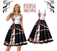 YeahBoom Comtesse Gothique Déguisement,Robe d'Halloween avec impression sanglante,Robe gothique sans manches pour femme,Robe médiévale fille,Costume pour Halloween Carnaval Cosplay Mottoparty (XXL)