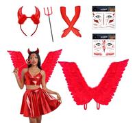 YeahBoom Déguisements de diable ange costume de diable ange femme ailes rouges ange ange bandeau ange cornes de diable trident diable gants pour carnaval cosplay party