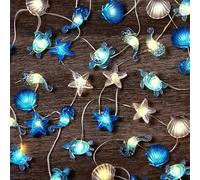 YeahBoom Guirlande lumineuse avec animaux marins, 2 m, 20 LED, alimentée par batterie, en forme d'étoile de mer, tortue, coquillages, pour chambre d'enfant, fêtes, anniversaire