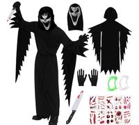 YeahBoom Halloween Ghostface Costume, Déguisement Scream pour Adulte, Avec Robe, Masque de Fantôme, Ceinture et Couteau Factice, adapté pour Halloween, Carnaval, Mascarade, Soirée d'horreur (L)