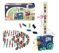YeahBoom Jouet de Train Domino,Train de Dominos Automatique avec 100 Blocs de Dominos,Train Electrique Adultes,Construction de modèles Cadeau Jouet éducatif pour Adultes (Engrenage Bleu)