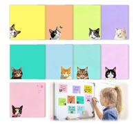 YeahBoom Lot de 9 Blocs de Notes Chat,450 Feuilles de Couleurs Notes Adhésives Kawaii, Autocollantes Super Sticky,pour Les Amoureux des Chats,Bureau,L'école 7.6x7.6cm