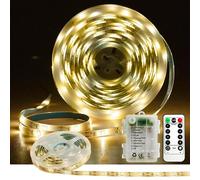 YeahBoom Ruban Led 5M,Bande Led avec 8 Modes,Led Ruban Lumineuse Flexible avec Minuteur Télécommande,Alimenté par Batterie,pour Decoration Chambre,Gaming Room,Cuisine,Bureau