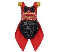 YEAHDOR Bébé Déguisement Ringmaster Cirque Costume Monsieur Loyal Body Halloween Carnaval Fête Barboteuse Nouveau-né à Paillettes Frange Manche Combinaison Baptême Noir & Rouge 3 Ans