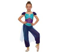 YEAHDOR Déguisement Arabe Princesse Fille Cosplay Princesse Arabian Costume Belly Dance Tulle Paillette Combinaison Costume halloween Cosplay Carnaval Bleu 7-8 ans