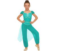 YEAHDOR Déguisement Arabe Princesse Fille Cosplay Princesse Arabian Costume Belly Dance Tulle Paillette Combinaison Costume halloween Cosplay Carnaval Turquoise 11-12 ans